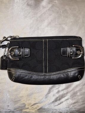 Coach Soho Black Signature Canvas Wristlet with Leather Trim